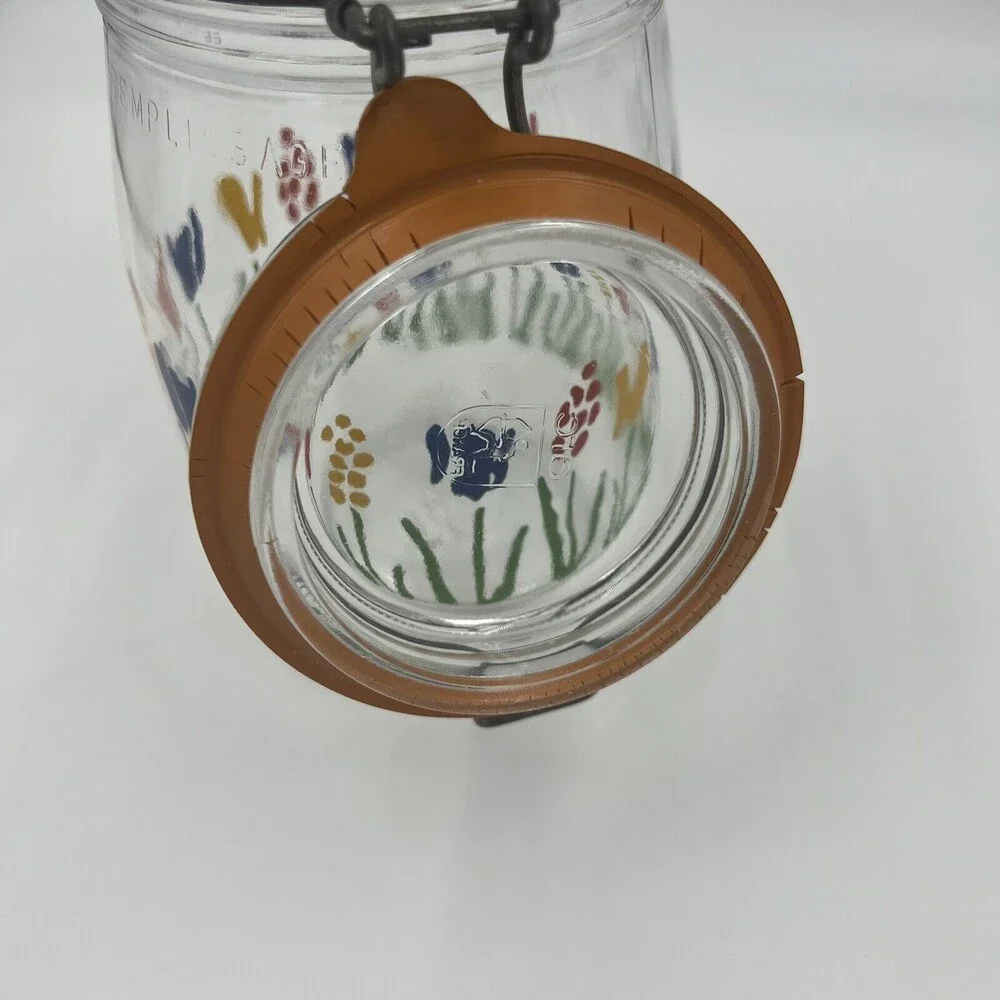 1 L Arc France Glass Canister Jar Tulip Floral Hinged‎ Lid